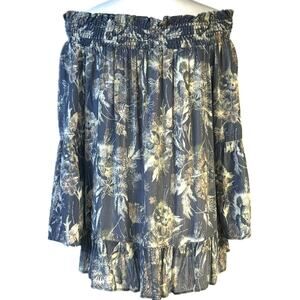 Lovestitch Off Shoulder Boho Peasant Loose Ruffle Bell SleevesTop Women M  Blue